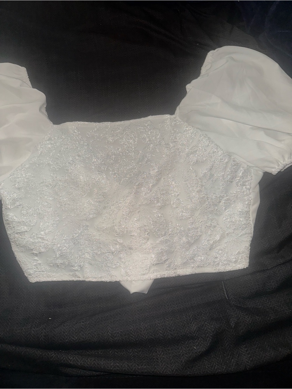 White Embroidered Puff Sleeve Crop Top